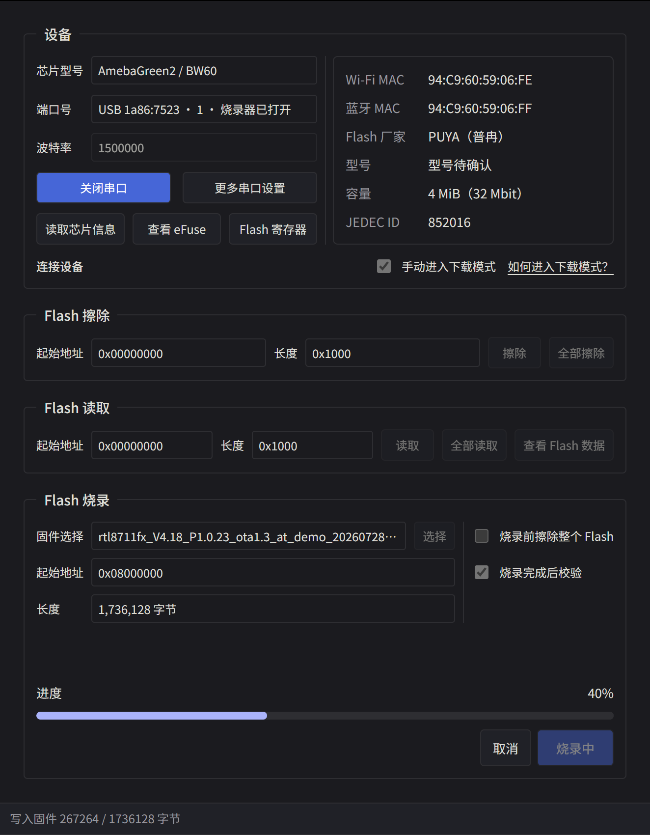 烧录器正在写入固件